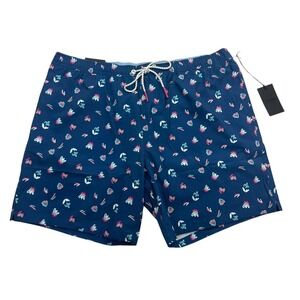 Bonobos Swim Trunks Shorts Mens XL Blue Navy Sketch Floral 7 Inseam Lined Mesh